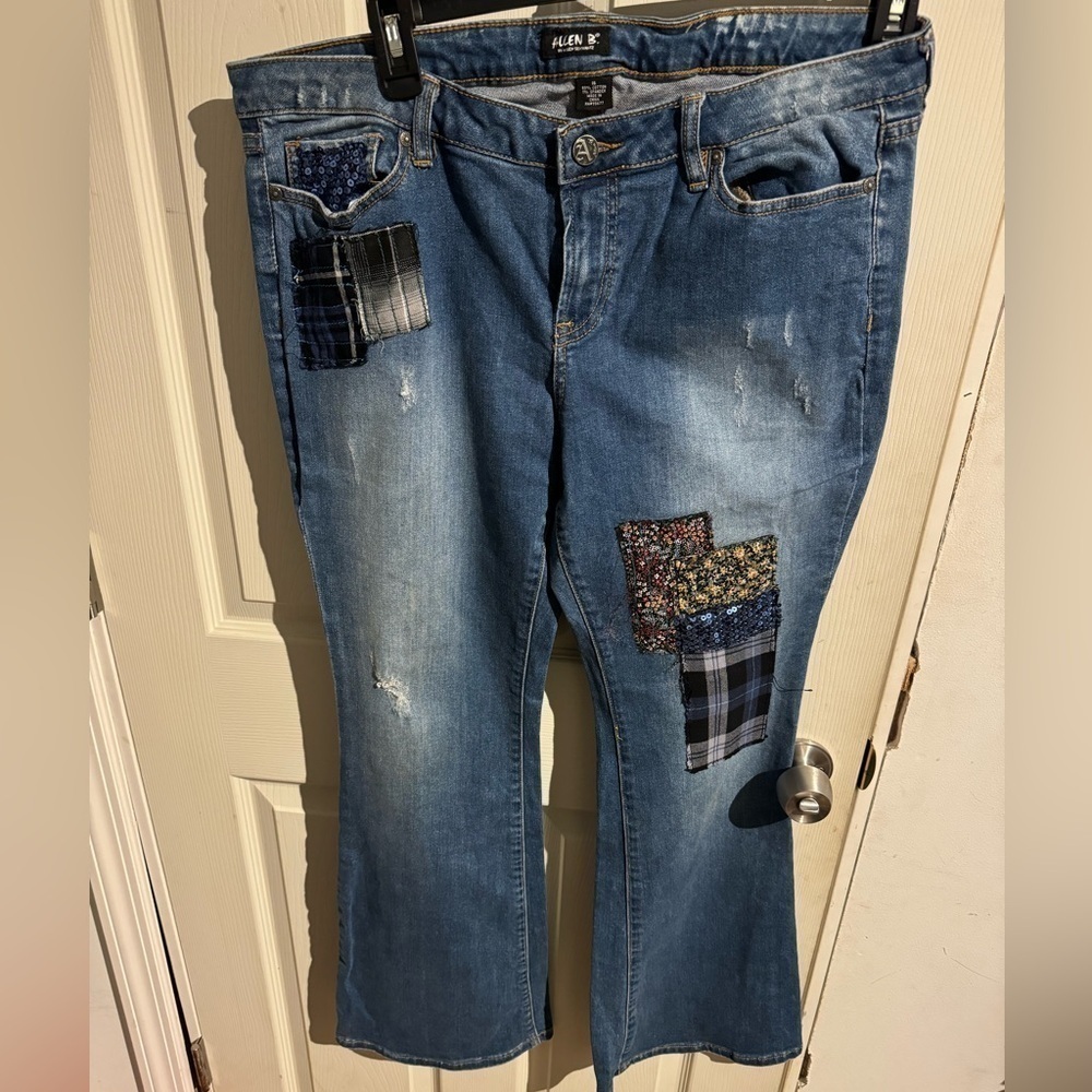 Allen B Jeans Size 16 Women Blue Wash Denim Bootcut Stretch Embellish Casual